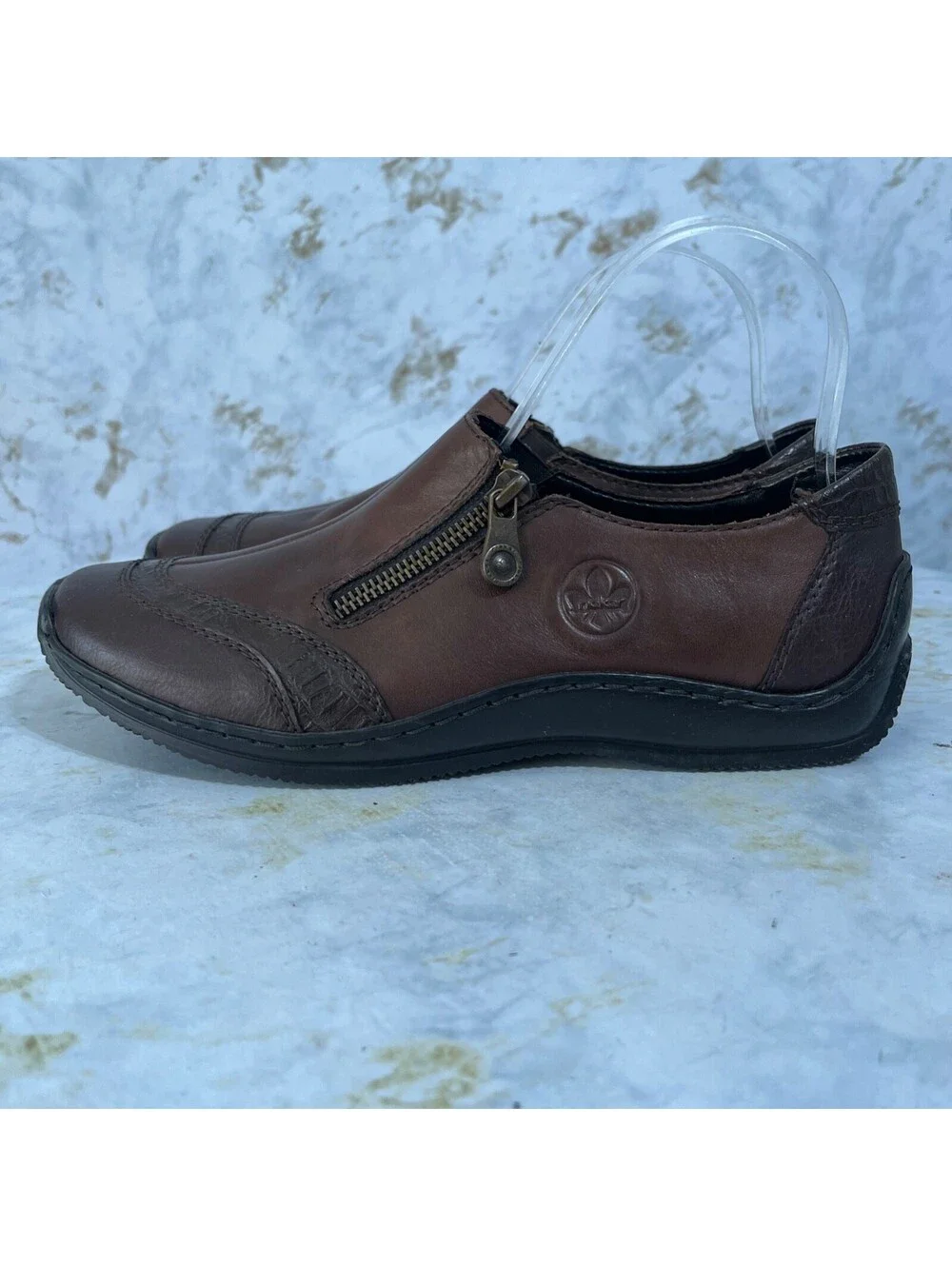 Rieker Celia 40 Women's Size 8.5 Shoes Brown Leather Zip Comfort Casual Loafers